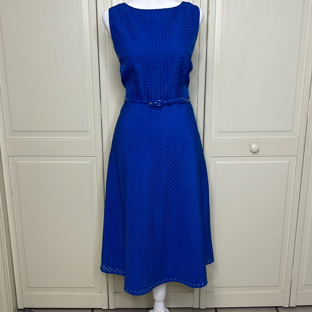 JESSICA HOWARD Women’s Blue Gingham Pattern Fit And Flare Dress Size 14P